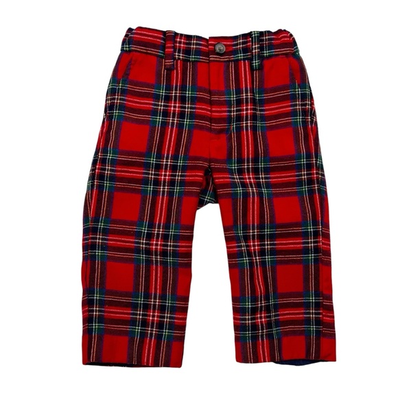 Janie and Jack Red Wool Plaid Kids Trousers - Picture 1 of 5
